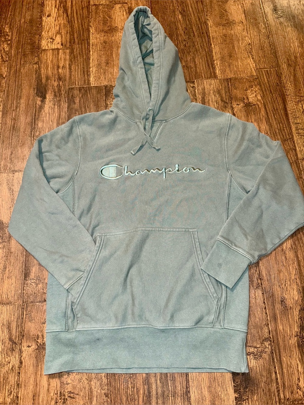 Champion Sage Green Pullover Hoodie with Script Logo Size S